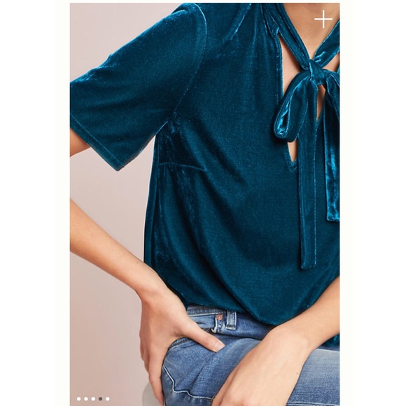 Anthropologie Velvet Tie Neck Top - Picture 2 of 8